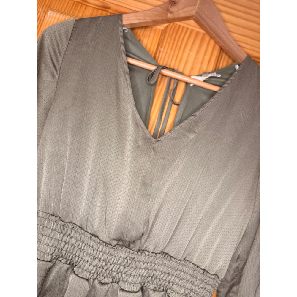 Alter’d State Sage Green Tiered Mini Dress Smocked Waist Long Sleeve Size M - Picture 2 of 8
